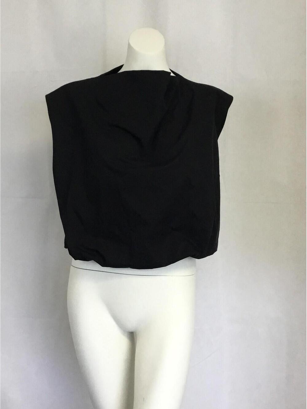 [379] Zara Blouse Womens S Black High Neck Sleeveless Boxy Cropped Woven Top